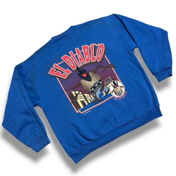 Vintage 90s Looney Tunes Taz Bugs Bunny El Diablo Kid Carrito Sweatshirt USA XL - Picture 2 of 9
